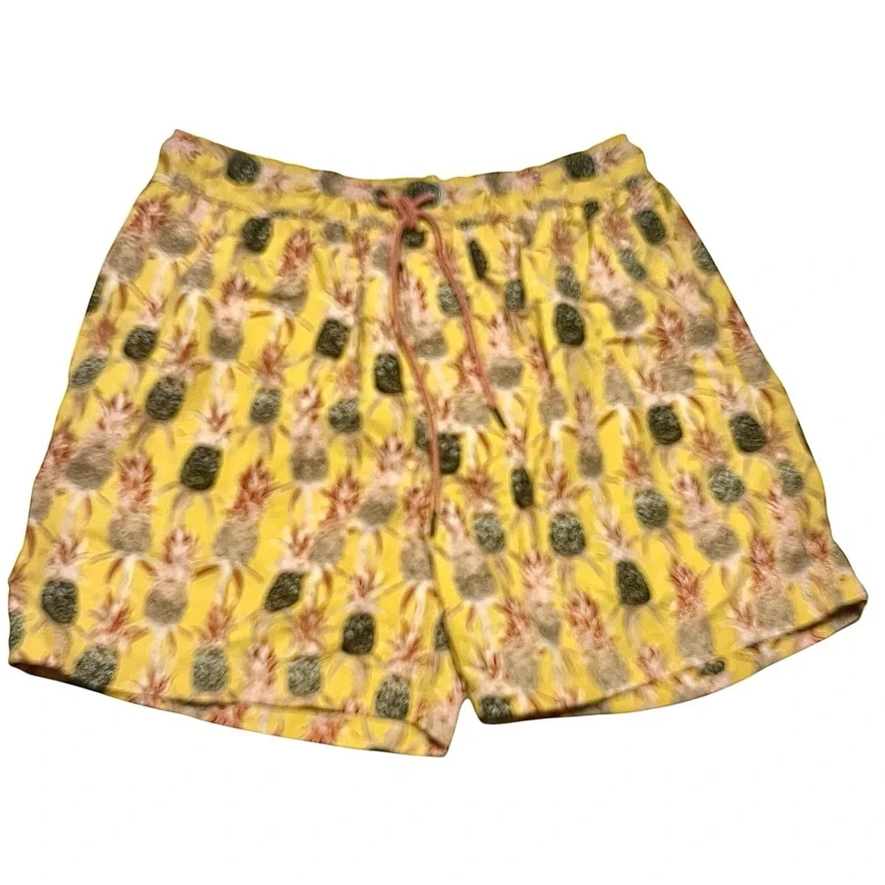 TNS Tennis Swim Shorts Men's XL Yellow Pink Pineapple Beach Drawstring 5